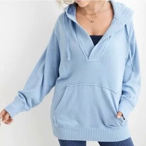 Aerie Monaco Blue Down-To-Earth Henley Hoodie Sz XS